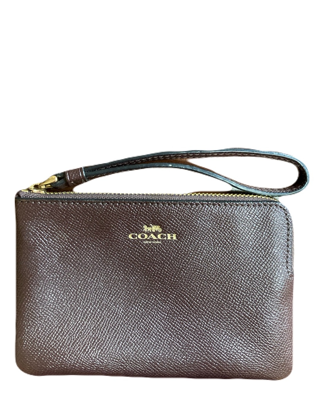 Coach Corner Zip Wristlet Dark Merlot Crossgrain Leather Gold-Tone Hardware